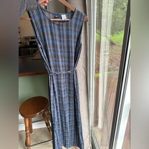 90s vintage Plaid Sleeveless mid Dress with Waist Tie